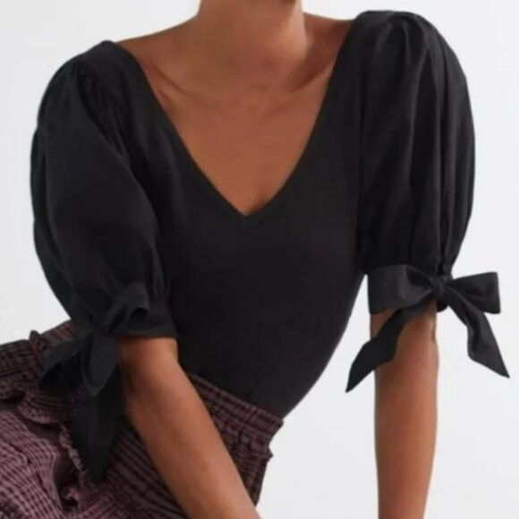 💫Host Pick! NEW!! Maeve by Anthropologie Puff-Sleeved Top, Black Petite, XS - Picture 2 of 7